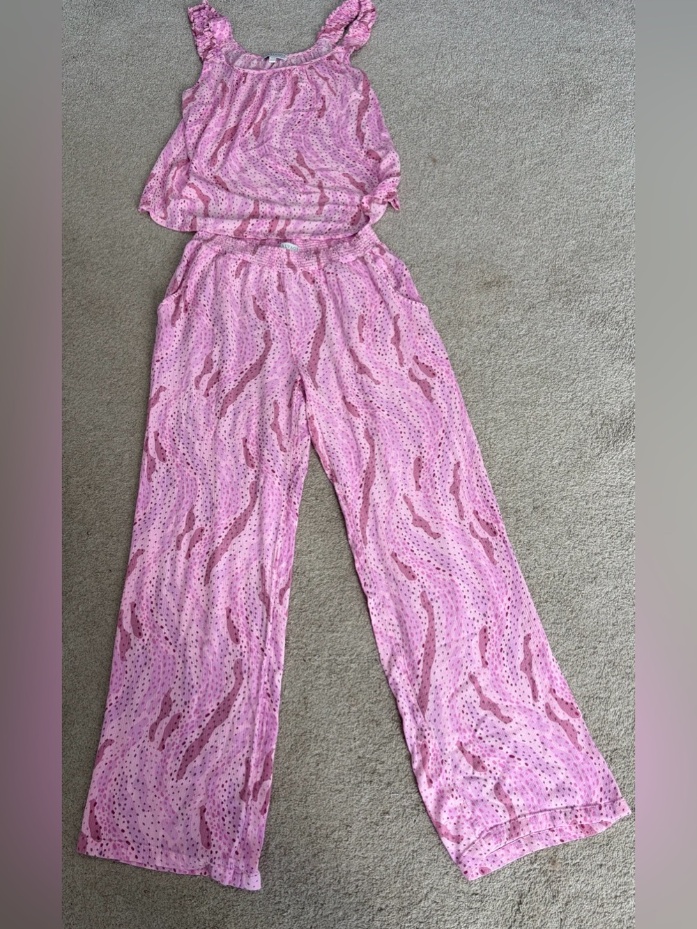 P.J. Salvage Miami Breeze Abstract-Print Pajama/Lounge Set in Pink, Size Small